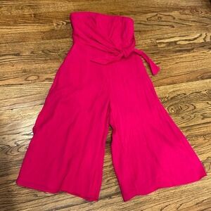 ANTHROPOLOGIE Maeve hot pink party summer strapless cropped jumpsuit 2 Petite 2P